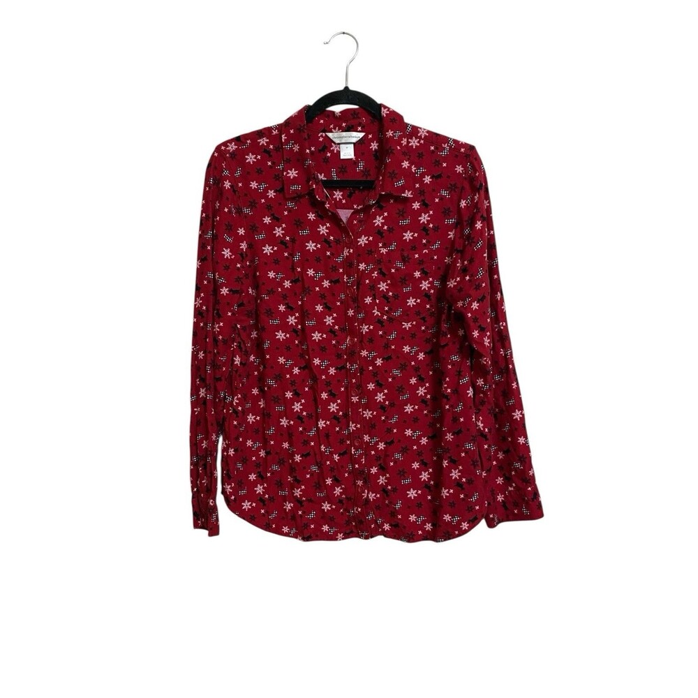 Christopher & Banks Snowflake And Scottie Dog Button Front Shirt Red Size M